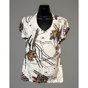 Mossy Oak Womens Camo T Shirt Winter Brush Hunting Top Size M
